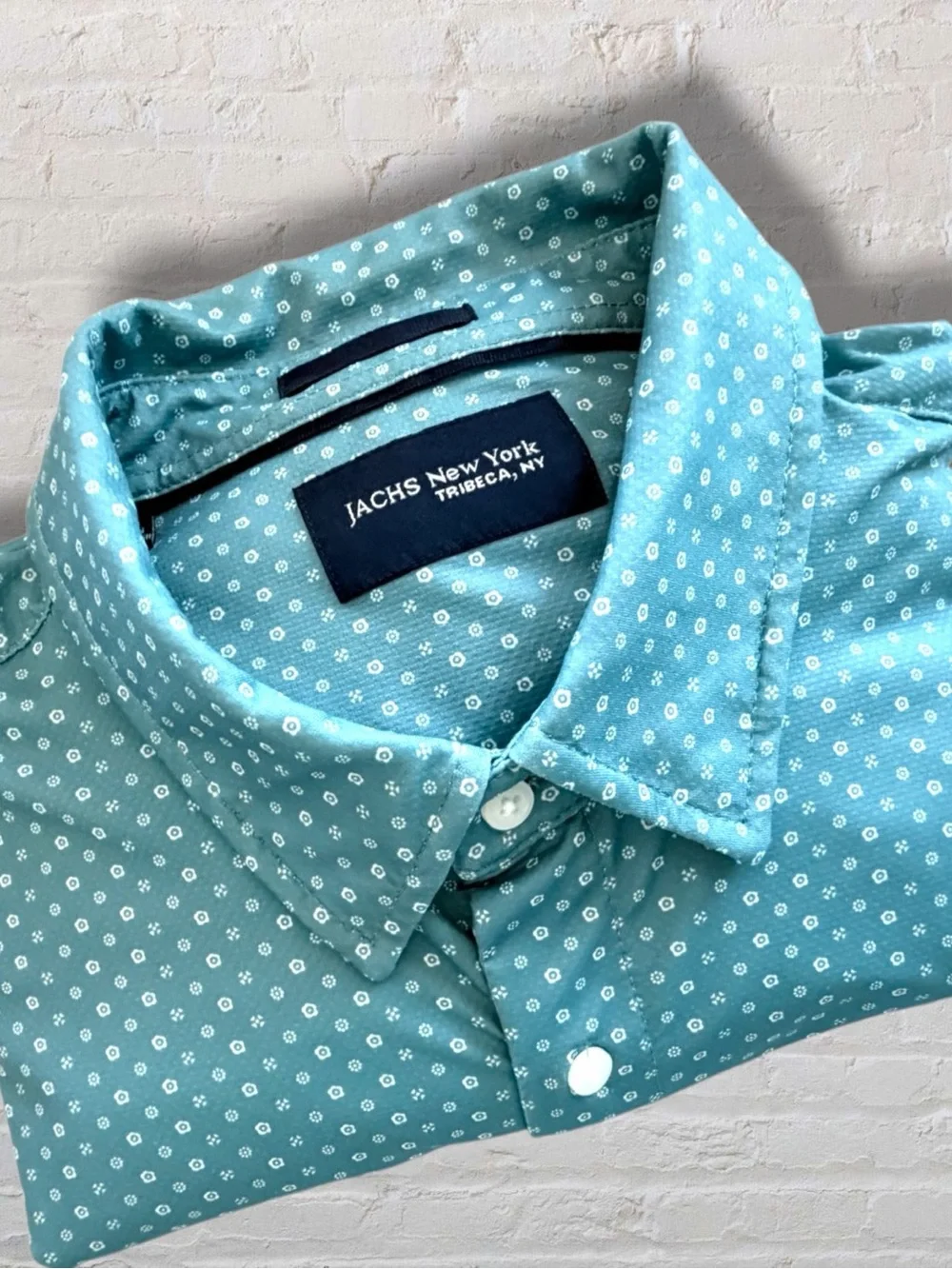 JACHS New York Mens XL Teal Green Floral Print Short Sleeve Button Down Shirt